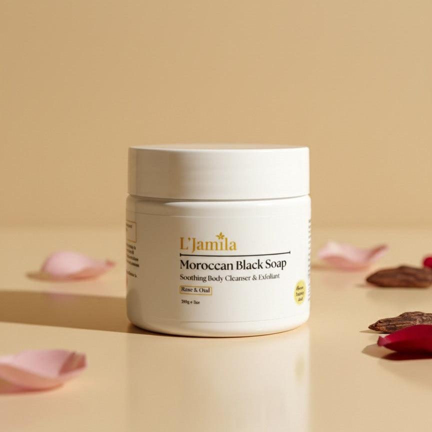 Moroccan Black Soap with Rose and Oud 200g