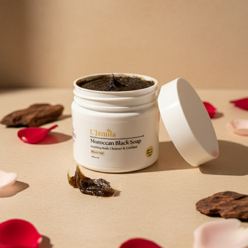 Moroccan Black Soap with Rose and Oud 200g