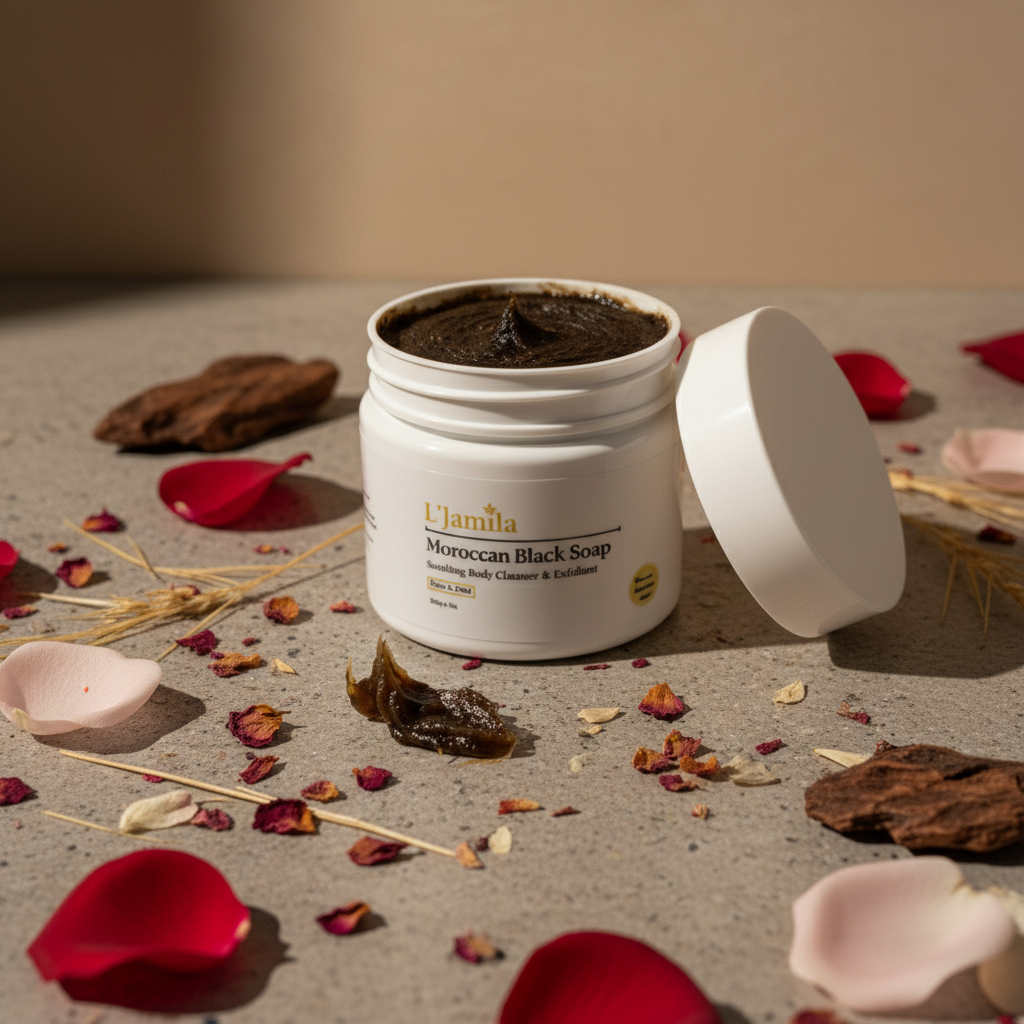 Black Soap on concrete with flowers
