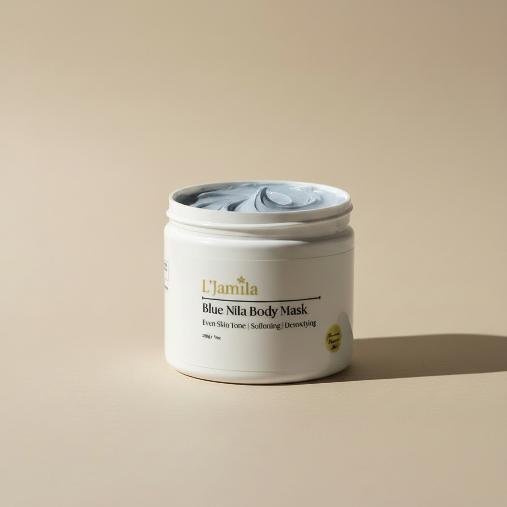 Blue Nila Body Mask - Light Blue Open Jar